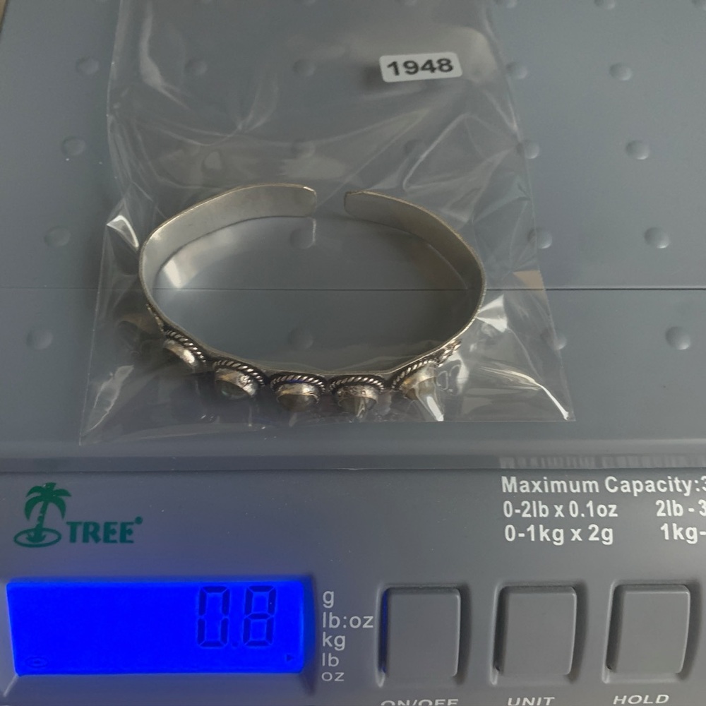 1948 Silver Cuff Bracelet with Labradorite Stone Embellishments - Picture 2 of 2